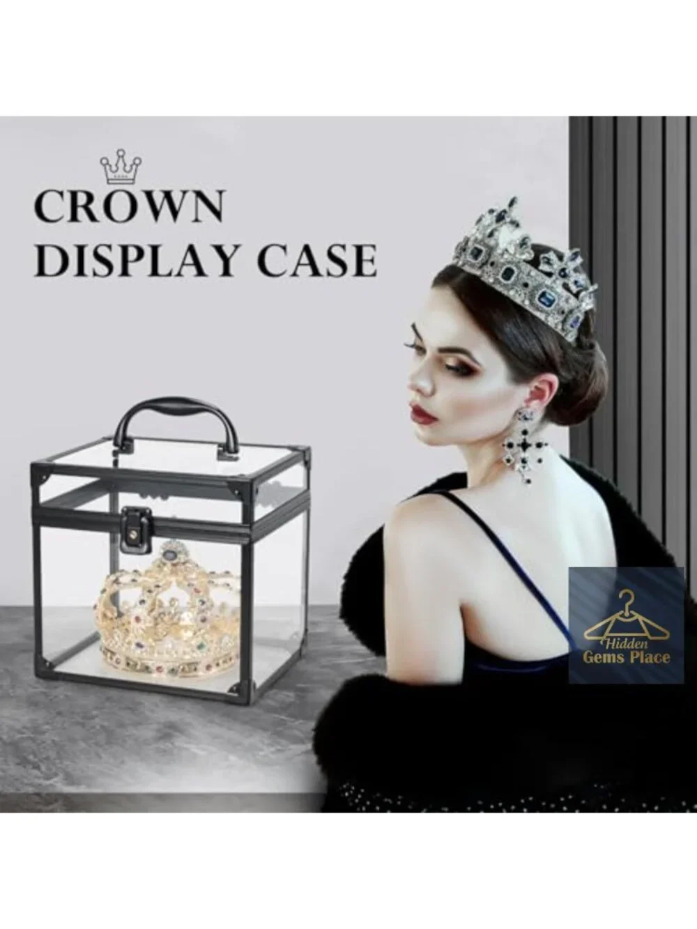 Portable Makeup Train Case with Clear Crown Design - Acrylic Cosmetic Organizer